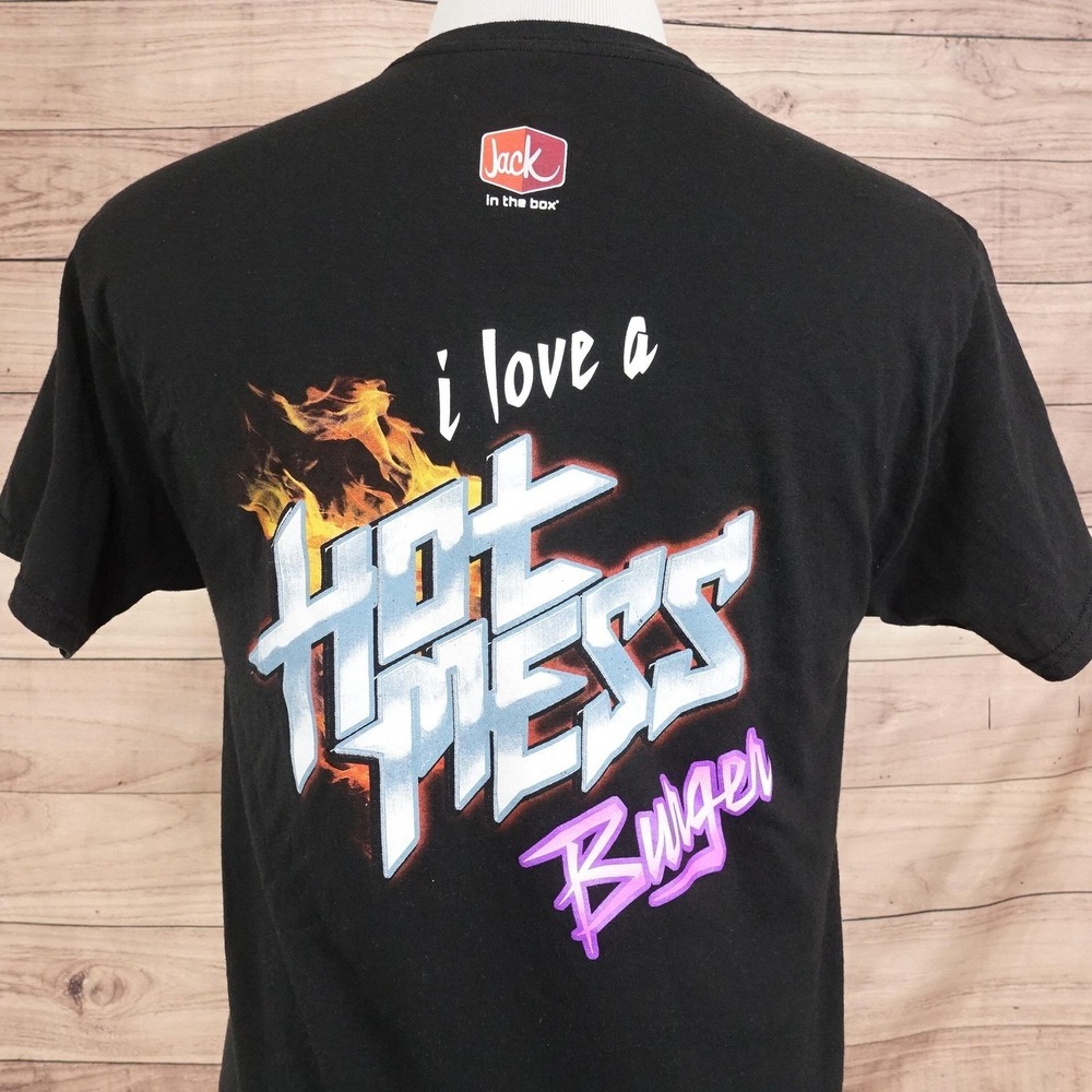 Jack In The Box Shirt Mens M Black Hot Mess Burger I Must Confess Employee Work